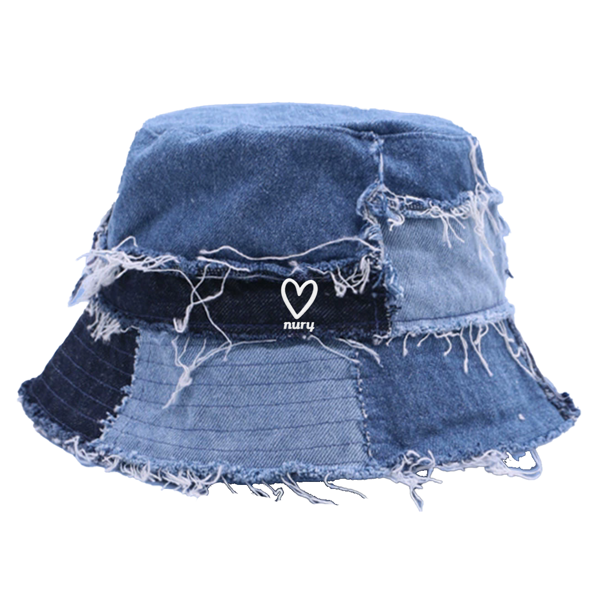 Ultra Frayed Bucket Hat - Blue Patchwork Denim